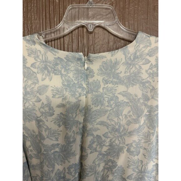 Express Blue & Beige V Neck Floral Long Sleeve‎ Jumpsuit Large Vintage Floral - Picture 6 of 8